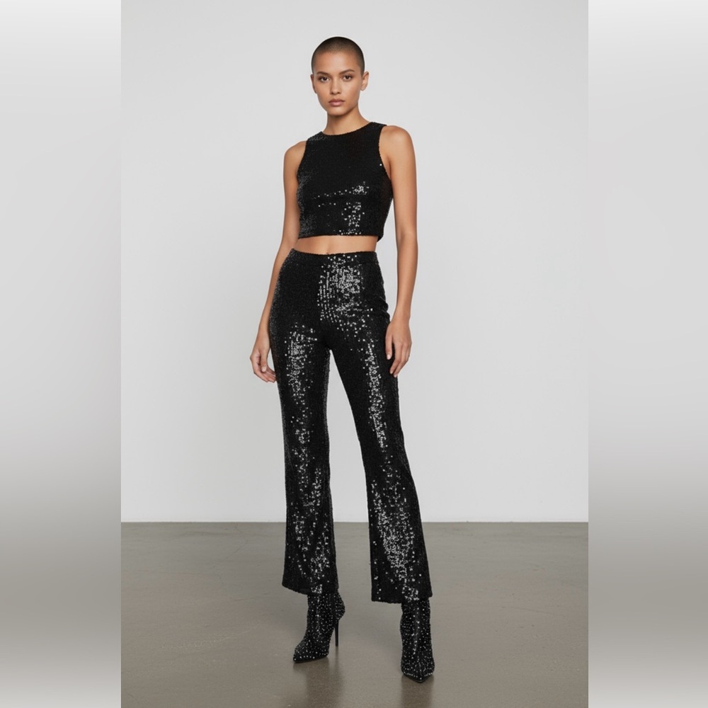 House of Harlow 1960 Sequin Black High Waisted Women's Pants